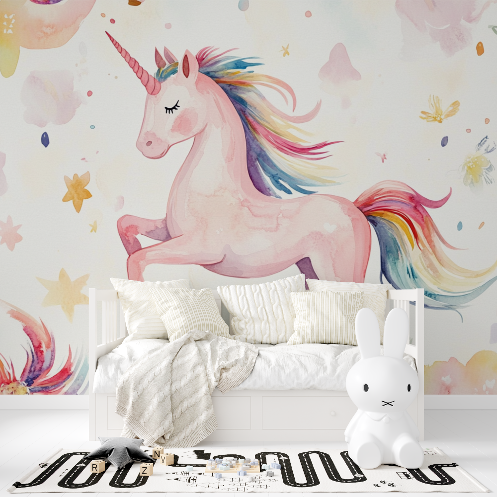 Papier peint licorne belle chevauchee tapisserie fille
