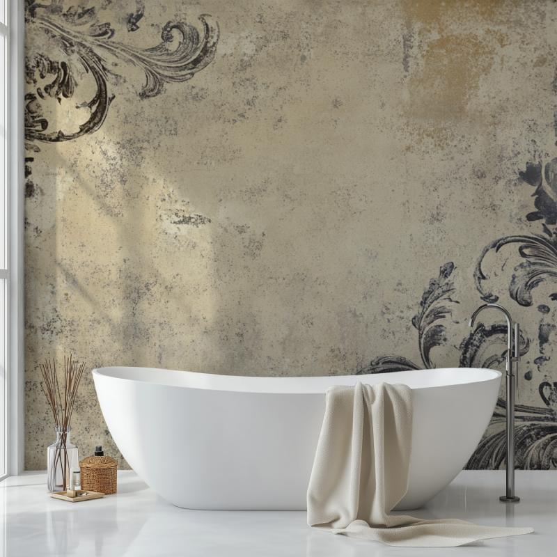 Papier peint vintage taupe sdb