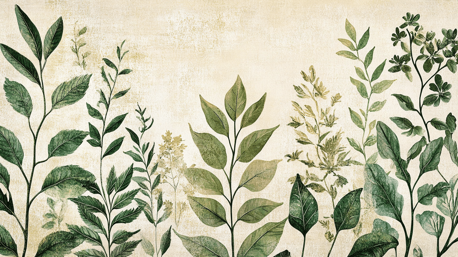 Papier Peint Vintage Plante Vert D'eau