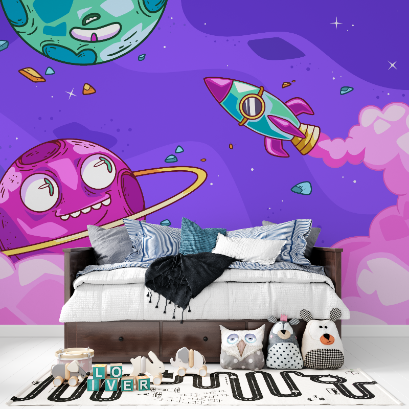 Papier peint espace rigolo panoramique garcon