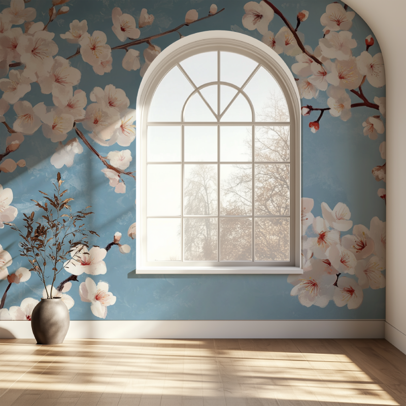 Papier peint fleur de cerisiee fenetre papier