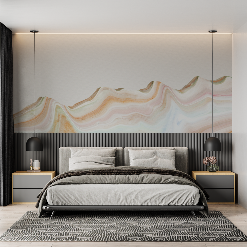 Papier peint aquarelle vague design chambre adulte