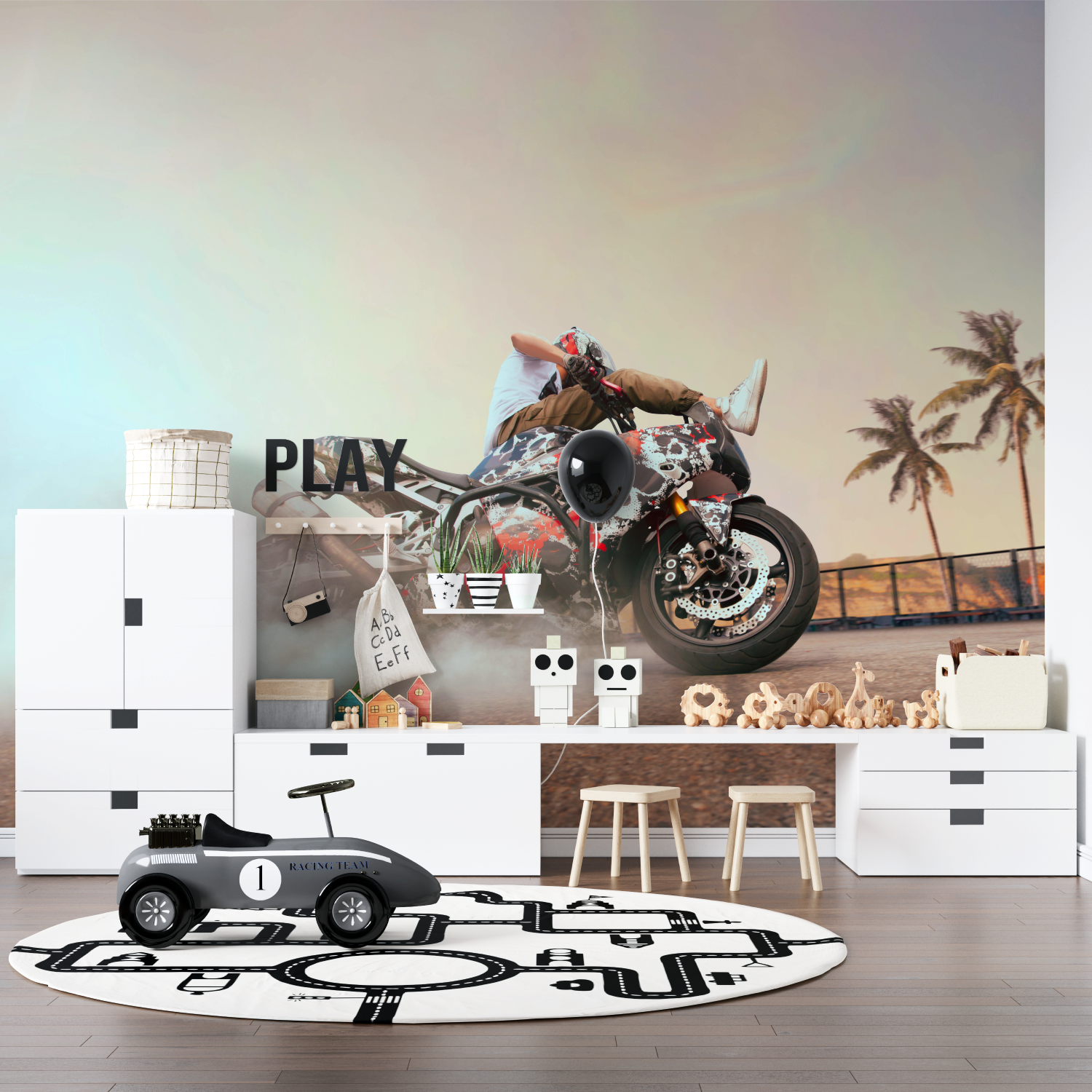 Papier peint moto freestyle drift pano anime