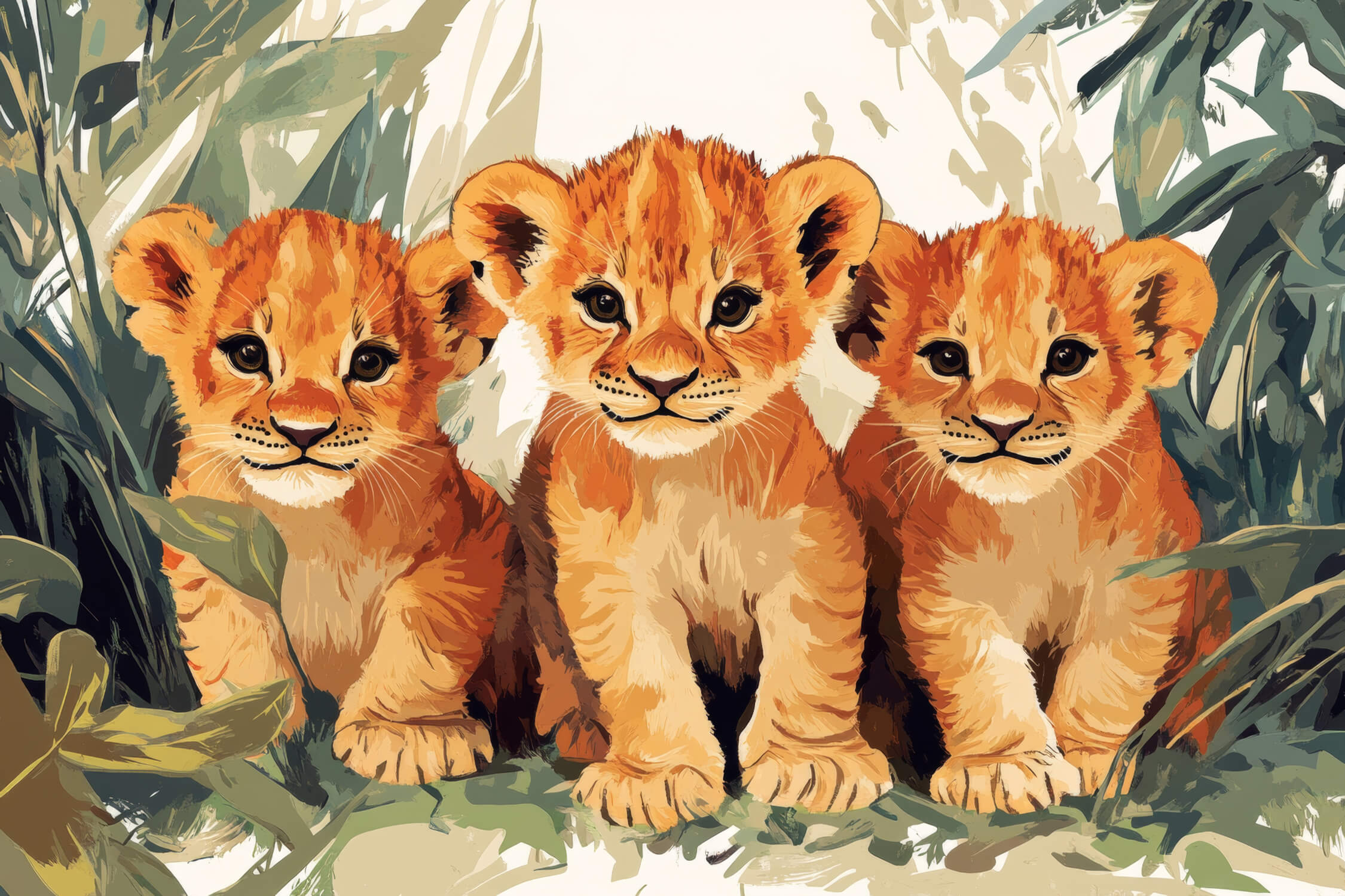 Papier Peint Lions Jungle Douce