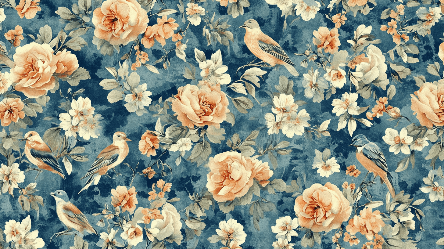 Papier Peint Vintage Oiseaux Et Fleurs