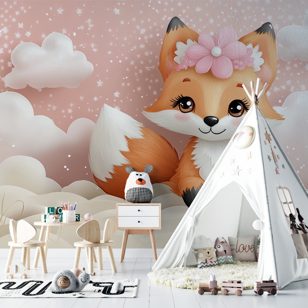 Papier peint renard pour bebe fille chambre bebe