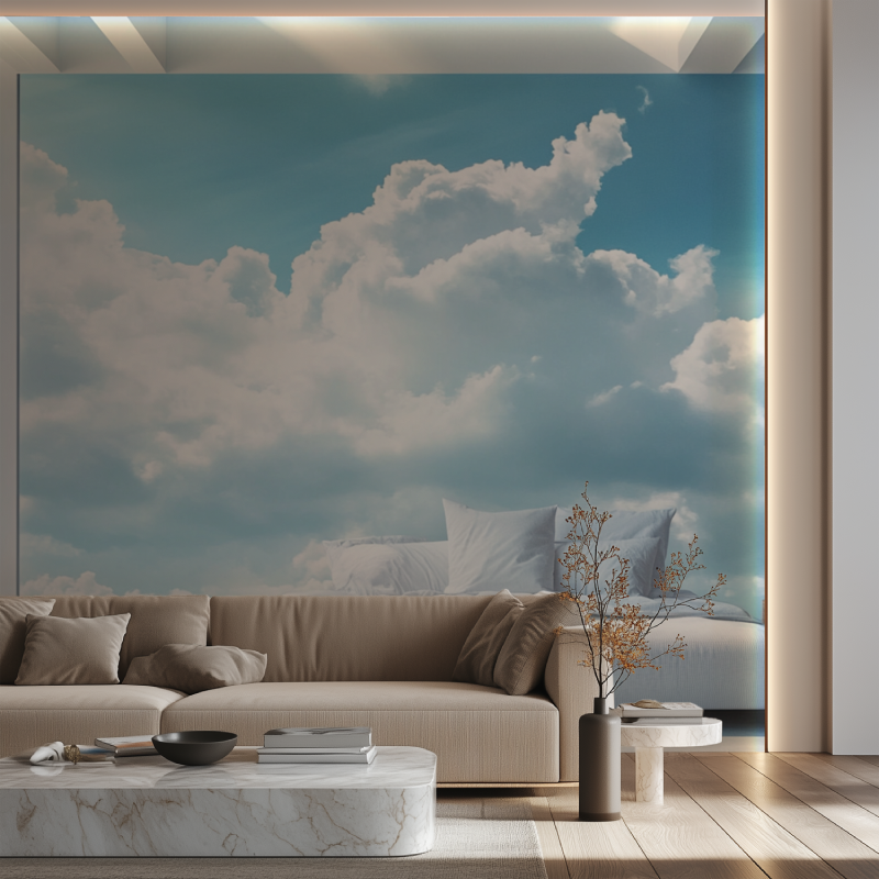 Papier peint plafond trompe loeil canape neon