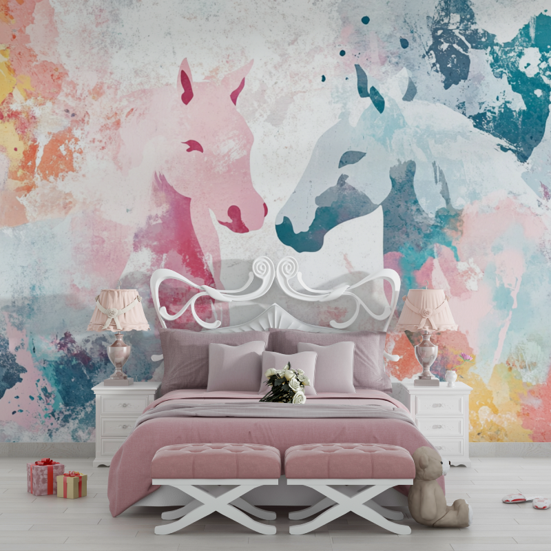 Papier peint licorne fille animation 3d chambre filles