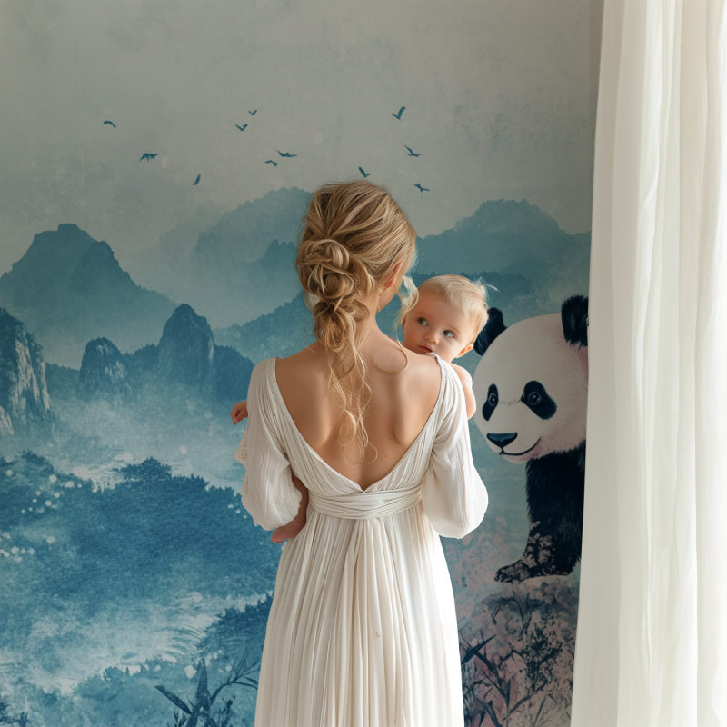 Papier peint panda et paysages doux bb123