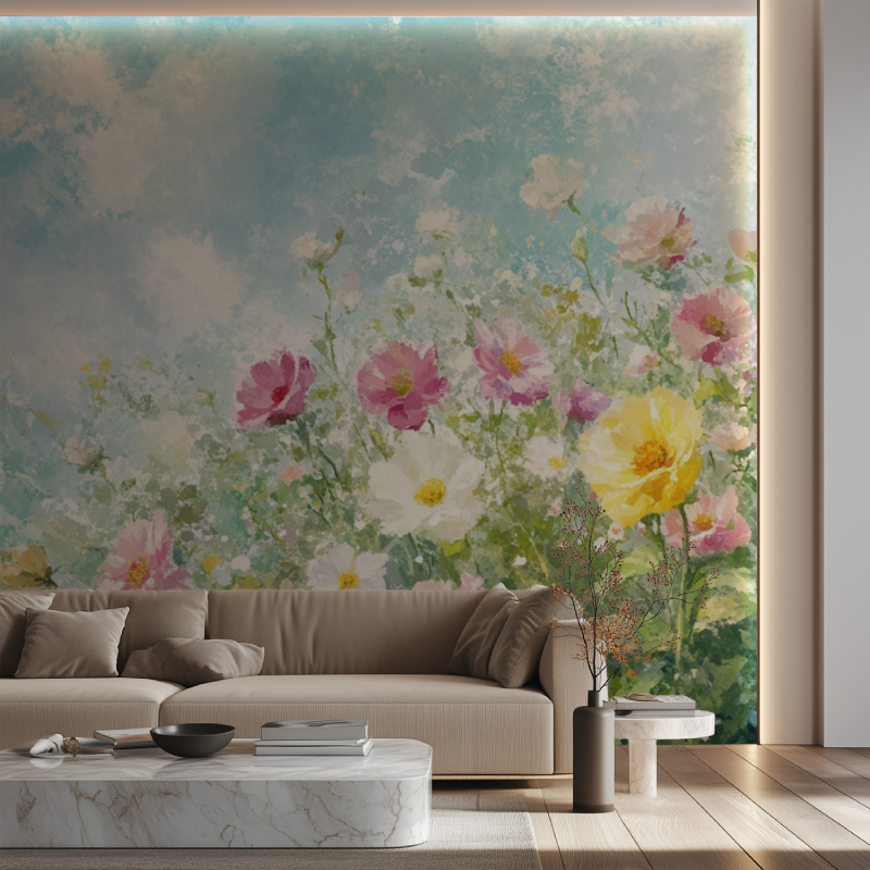 Papier peint fleur de jardin canape neon