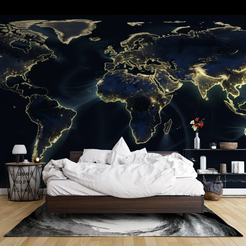 Papier peint carte du monde bleu et dore leroy merlin mur