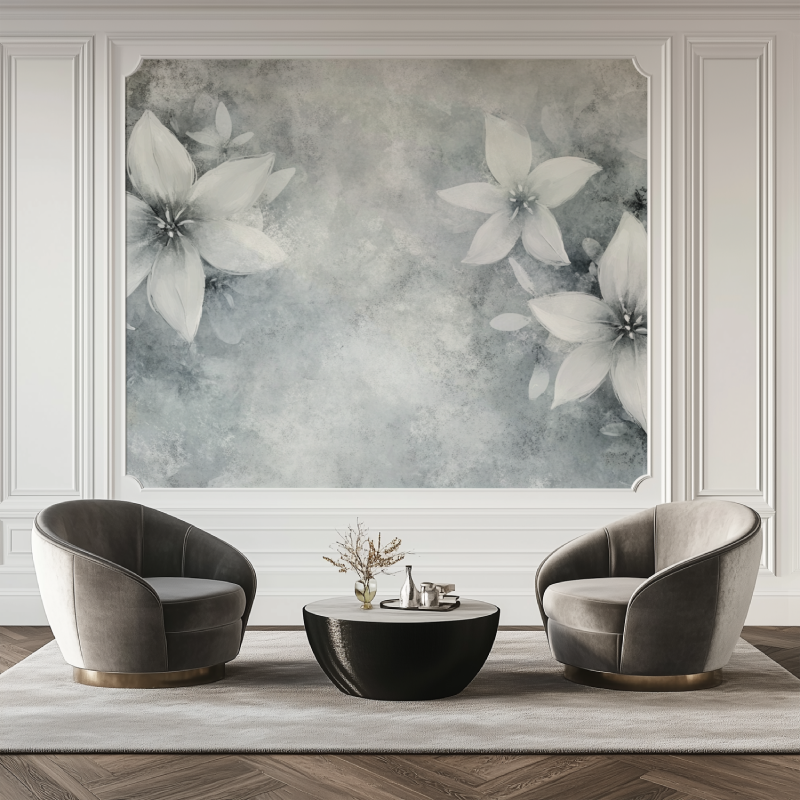 Papier peint fleur edelweiss salon tapis