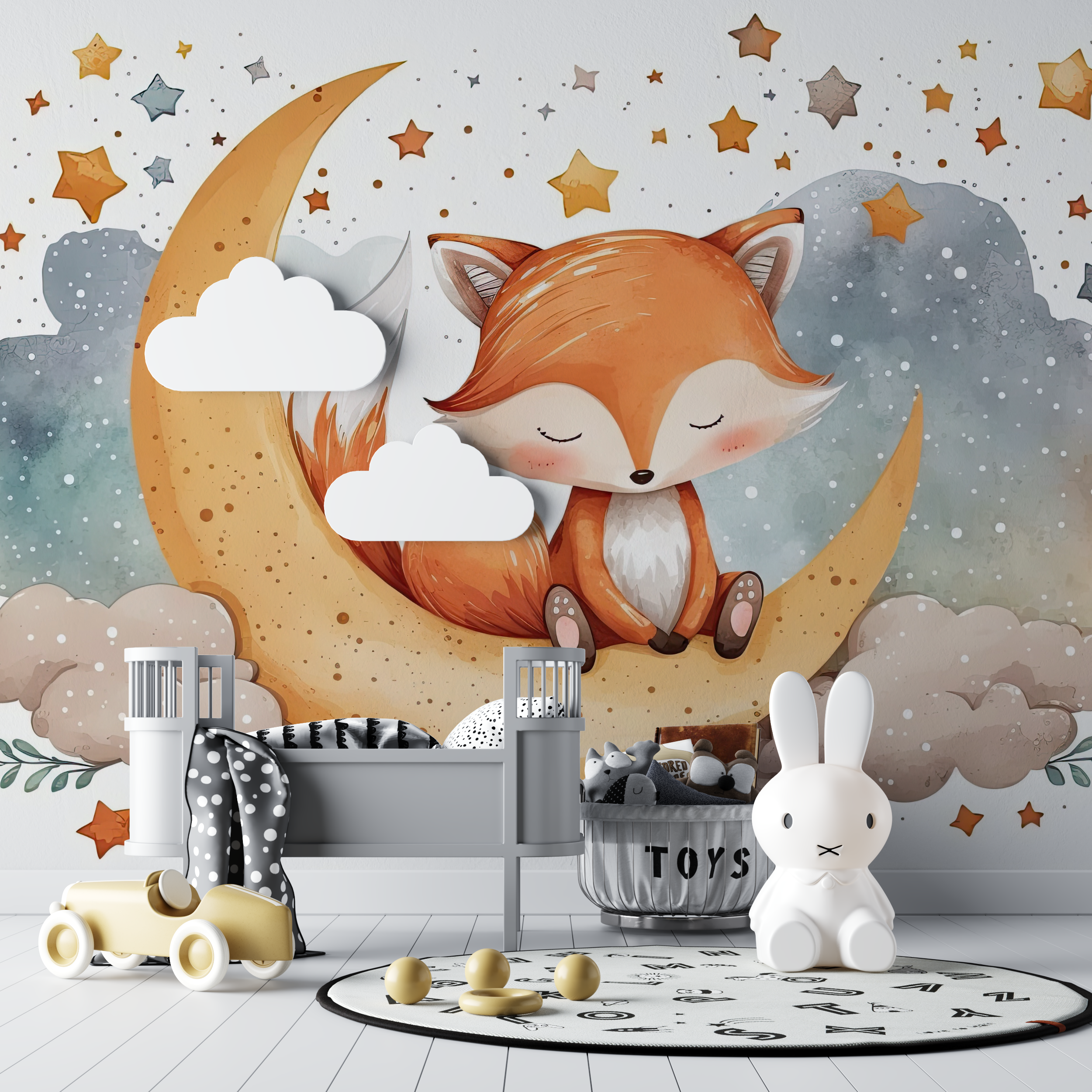 Papier peint renard et etoiles bebe tipi