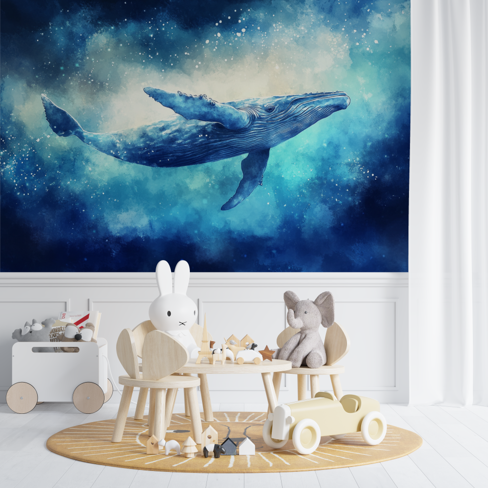 Papier peint marin baleine bleue chambre de bebe