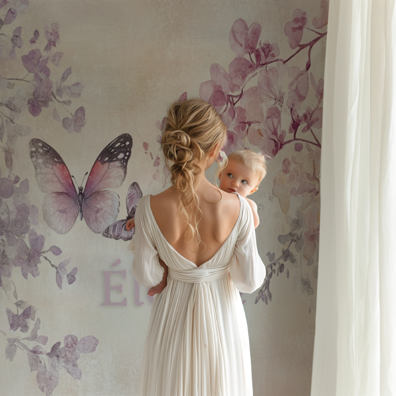 Papier peint prenom papillons rose bb123