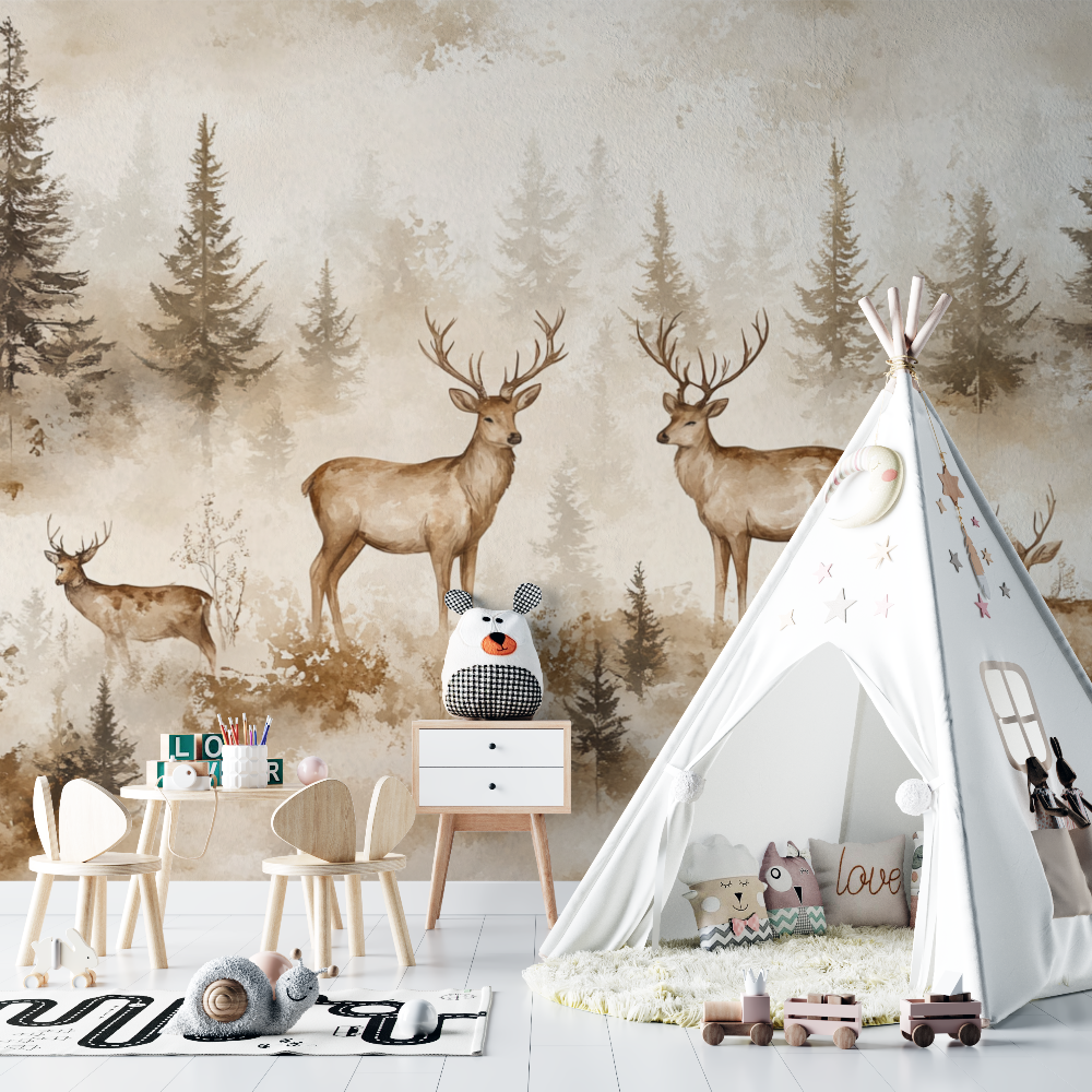 Papier peint animaux foret et cerf royal chambre bebe