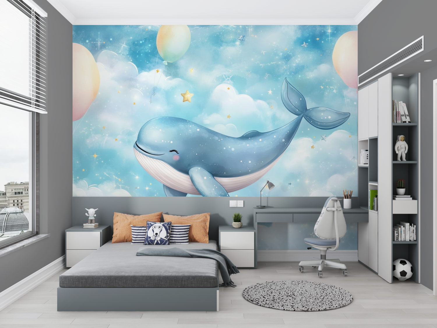 Papier peint marin nuage avec theme baleine chambre petit