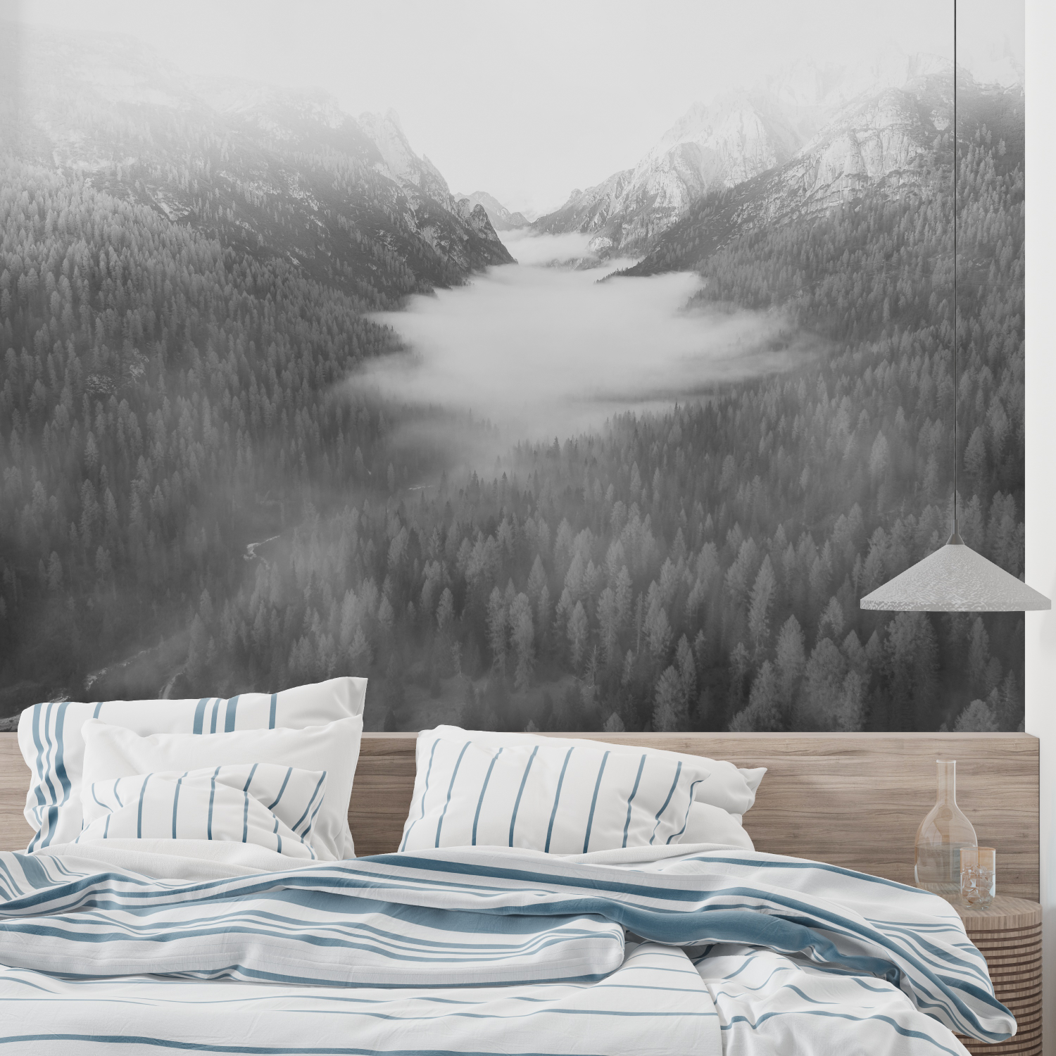 Papier peint aquarelle brume et montagnes leroy merlin