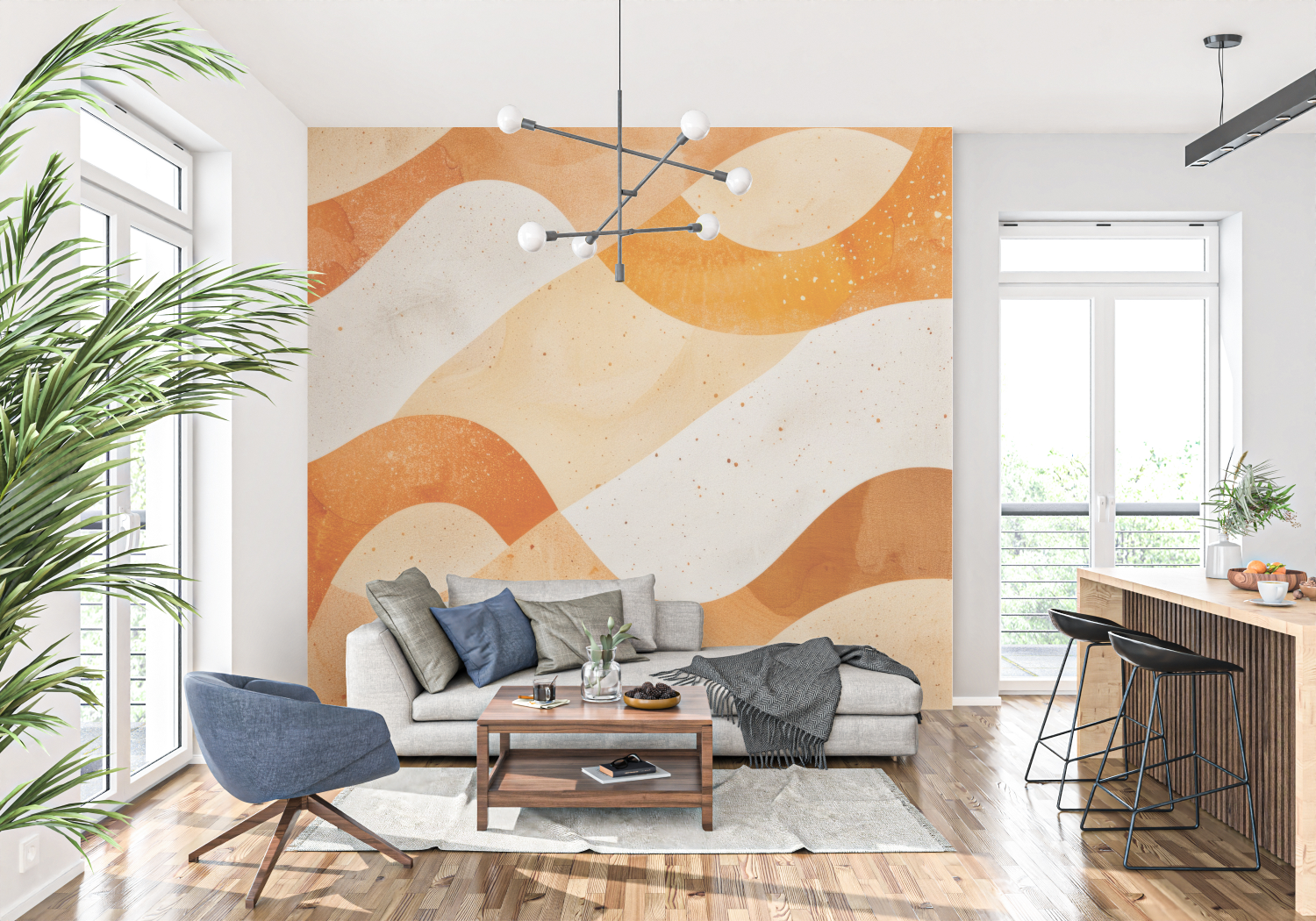 Papier Peint Orange Motif - panoramique tendance