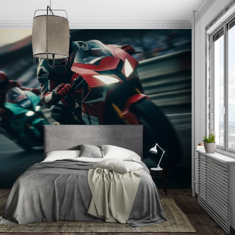 Papier peint 3d chambre ado moto de course piece ados
