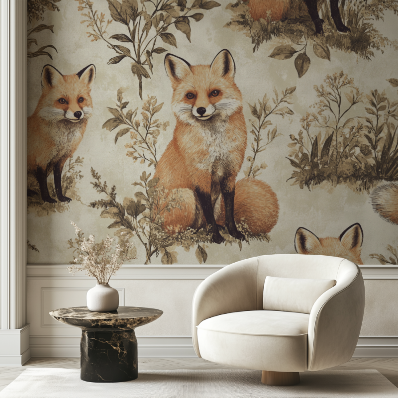 Papier peint vintage renard chaise tendance