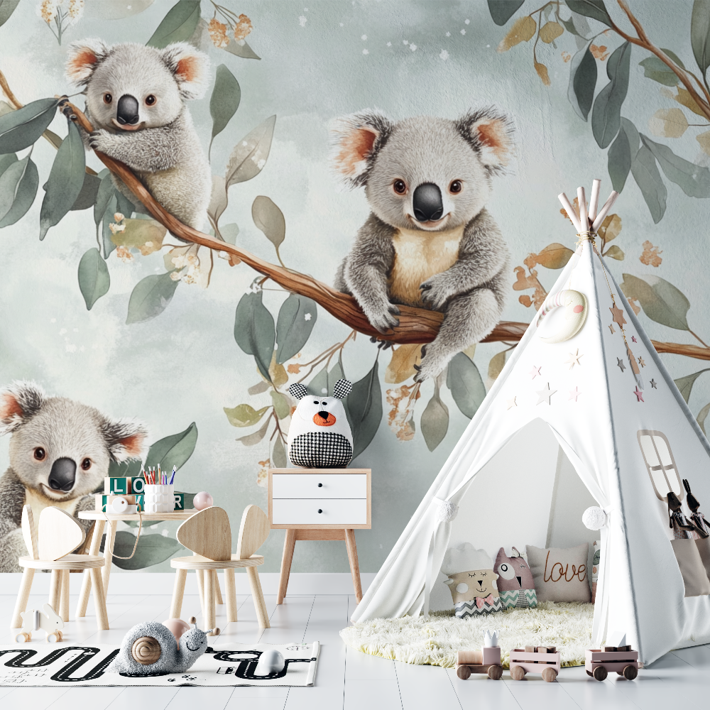 Papier peint koala et premieres etoiles chambre bebe