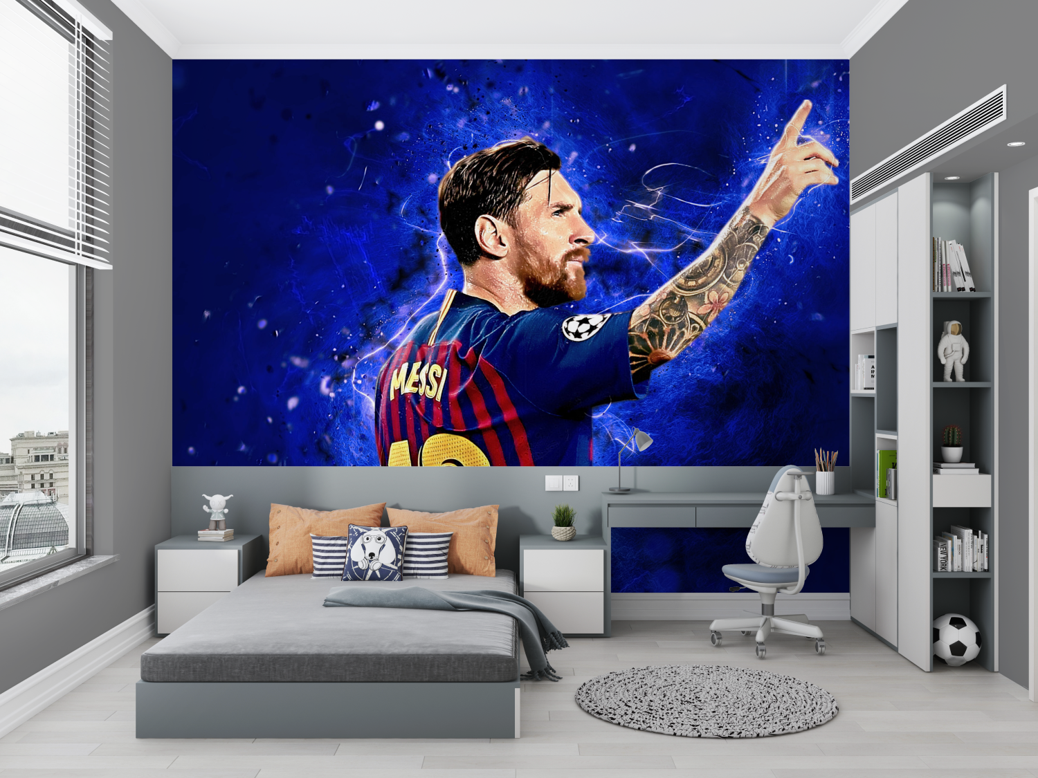 Papier peint messi bleu chambre petit