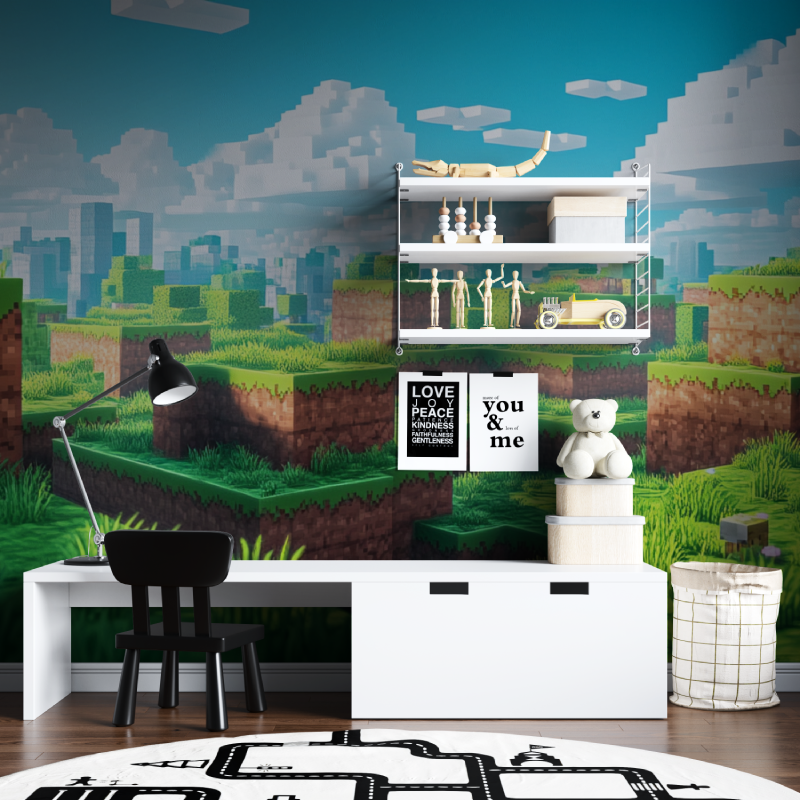 Papier peint gamer minecraft pi...rt tapisserie chambre ados