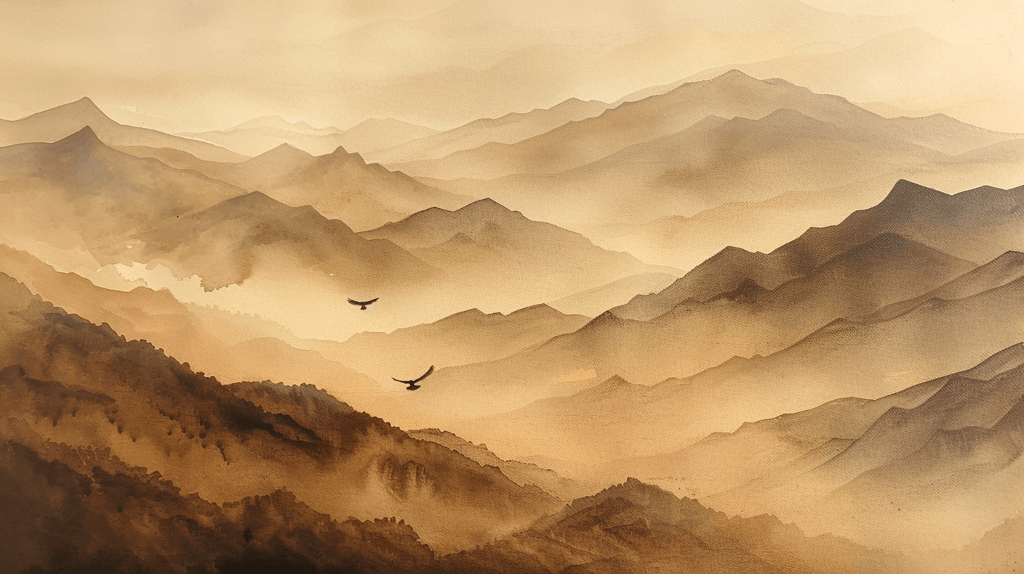 Papier Peint Montagne Dans Brume Terracotta