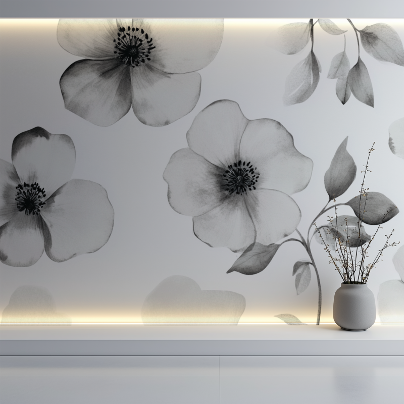 Papier peint fleur blanc mur blanc