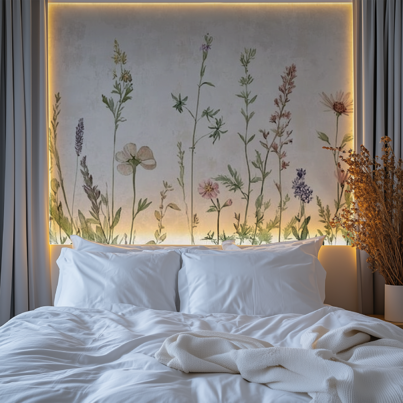 Papier peint vintage fleurs chambre tendanc