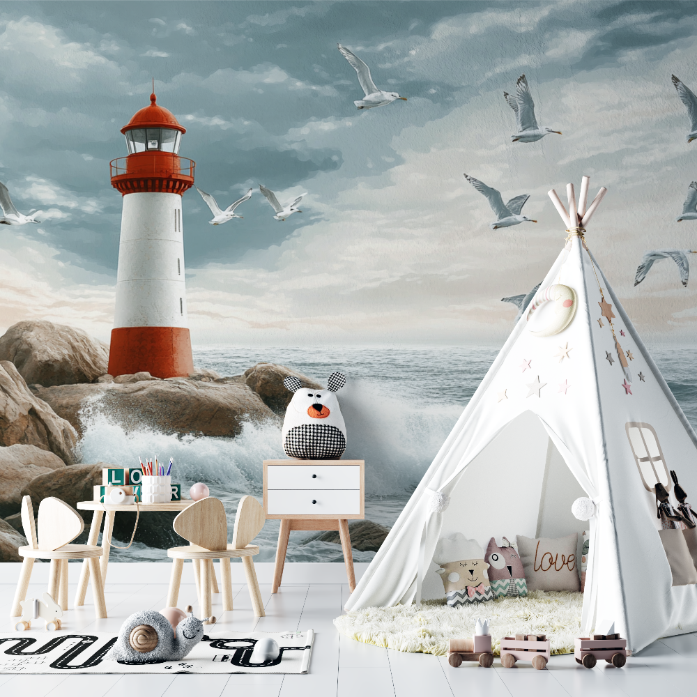 Papier peint phare mouettes chambre bebe