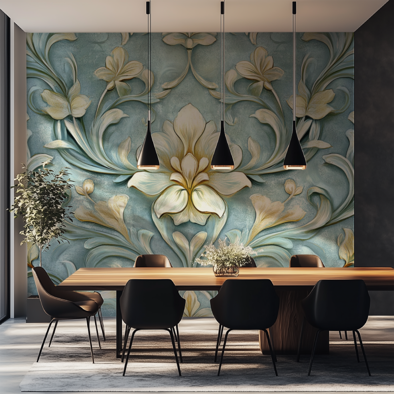 Papier peint fleur art nouveau salle manger tapisserie