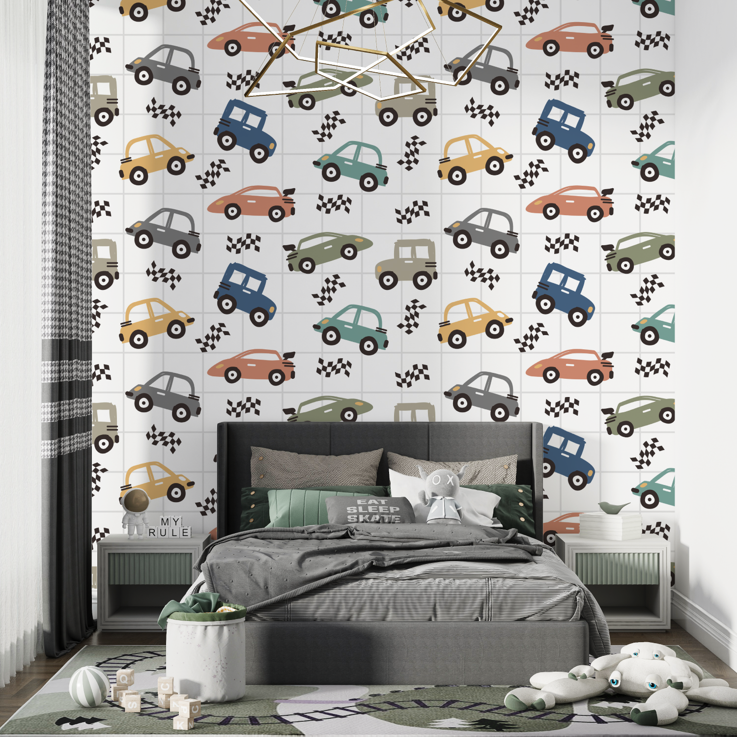 Papier peint petites voitures enfant chambre de garcon