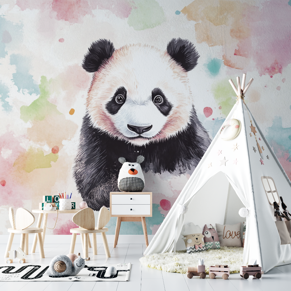 Papier peint panda et couleurs pastel chambre bebe