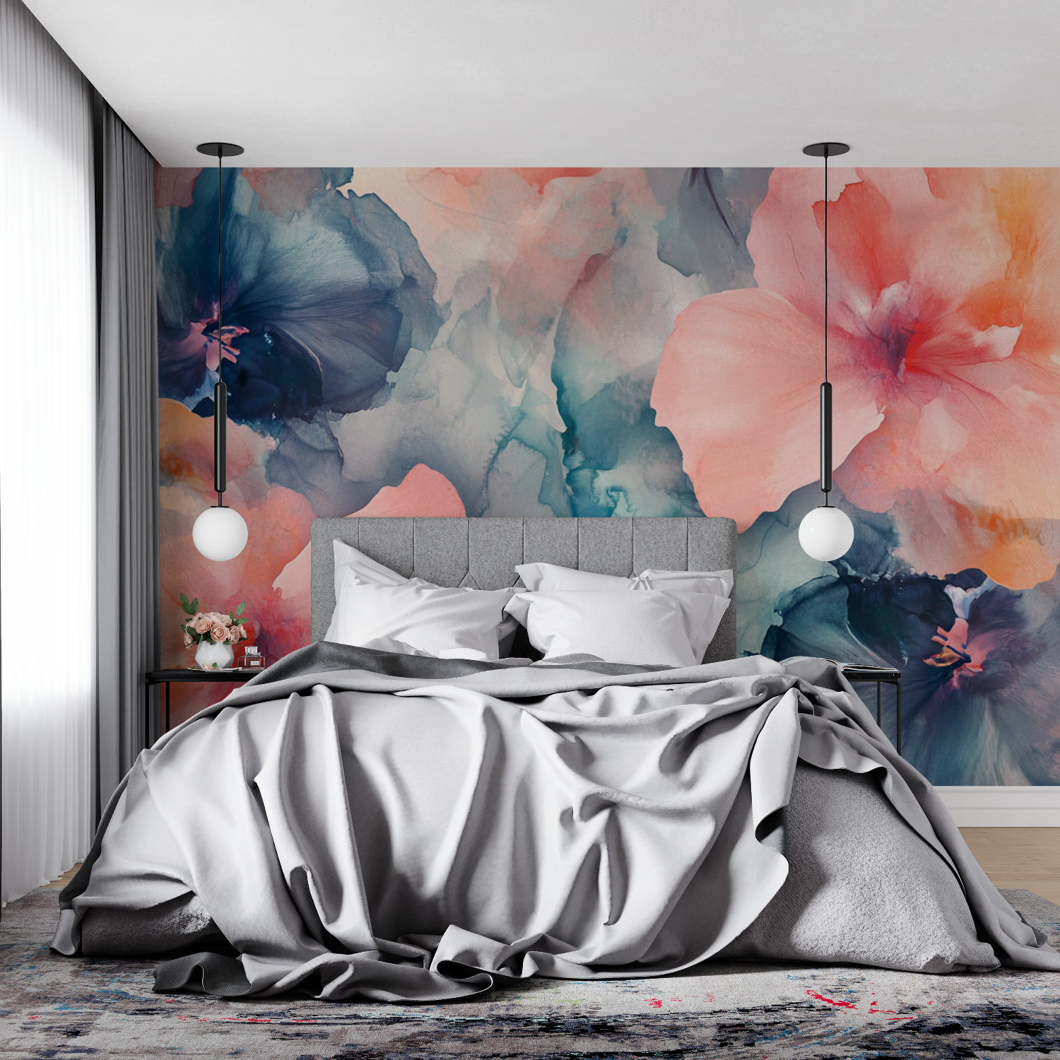 Papier peint aquarelle petales ...abstraits et fluides 4murs