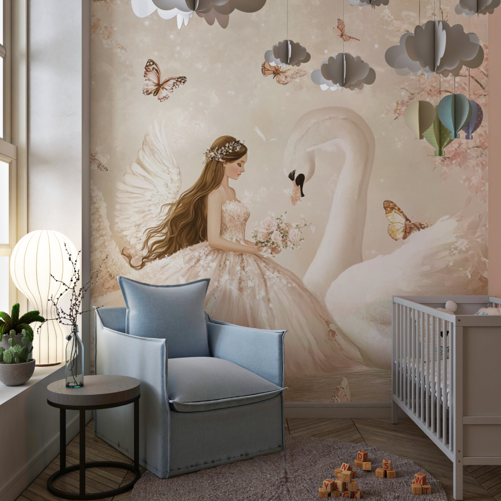 Papier peint princesse et cygne chambre de fille