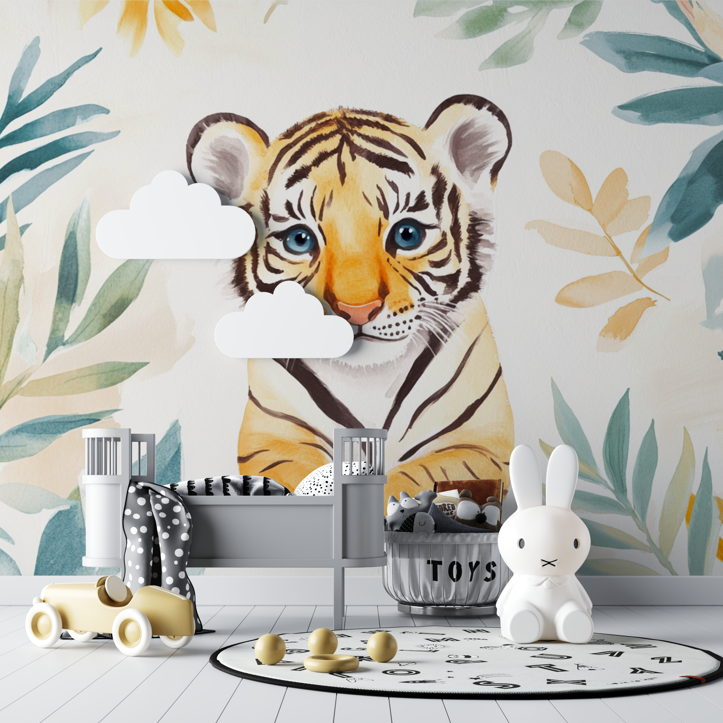 Papier peint tigre et motifs ethniques bebe tipi