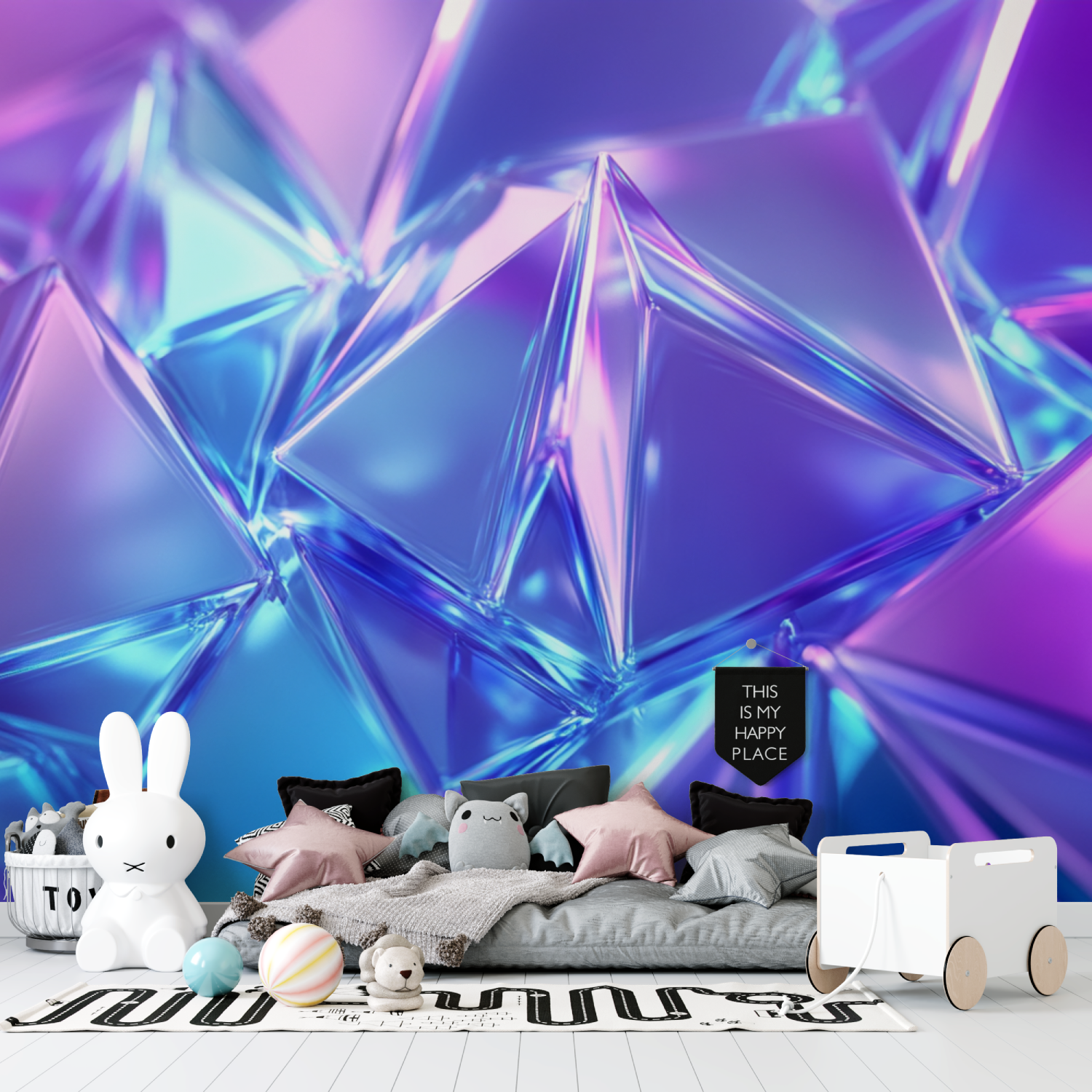 Papier peint cristaux neon bleu tapisserie garcon