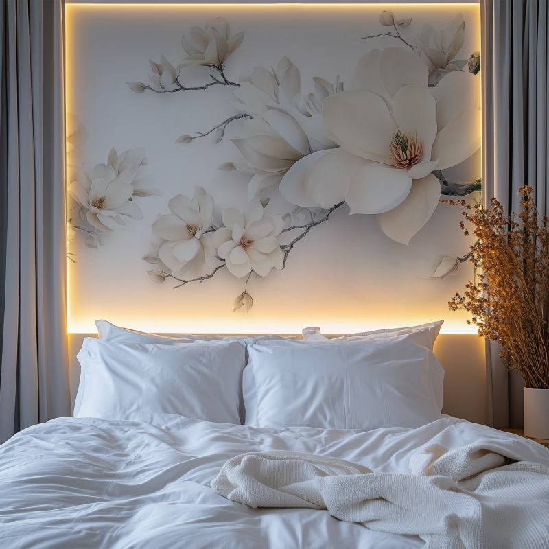 Big white tulip mural wallpaper chambre premium