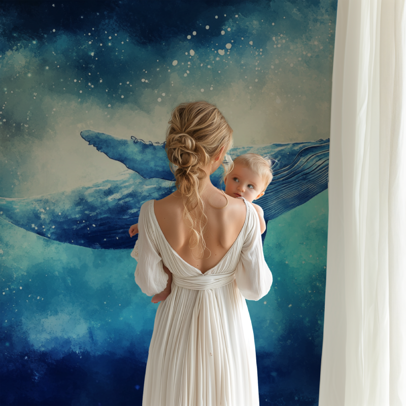 Papier peint marin baleine bleue bb123