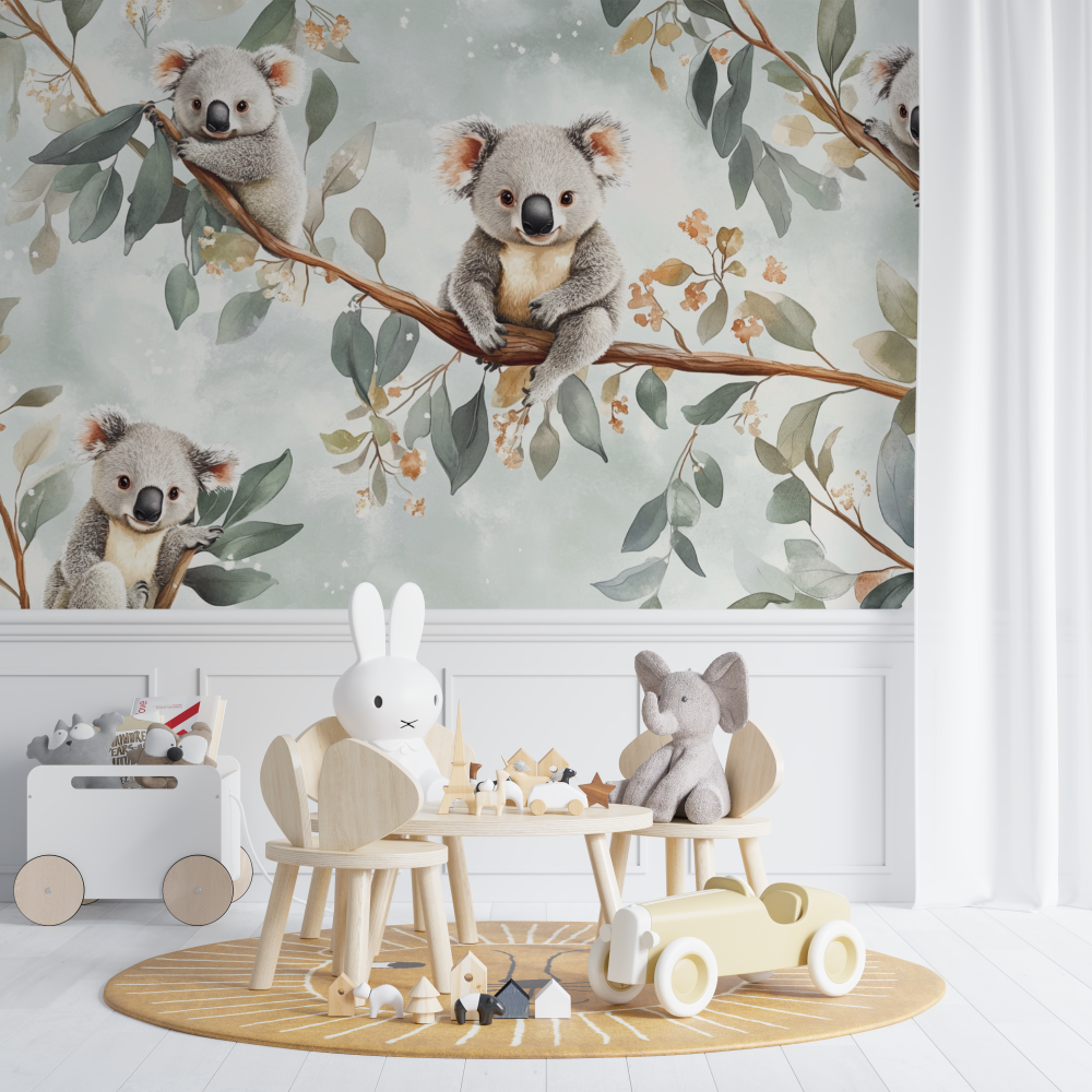 Papier peint koala et premieres etoiles chambre de bebe