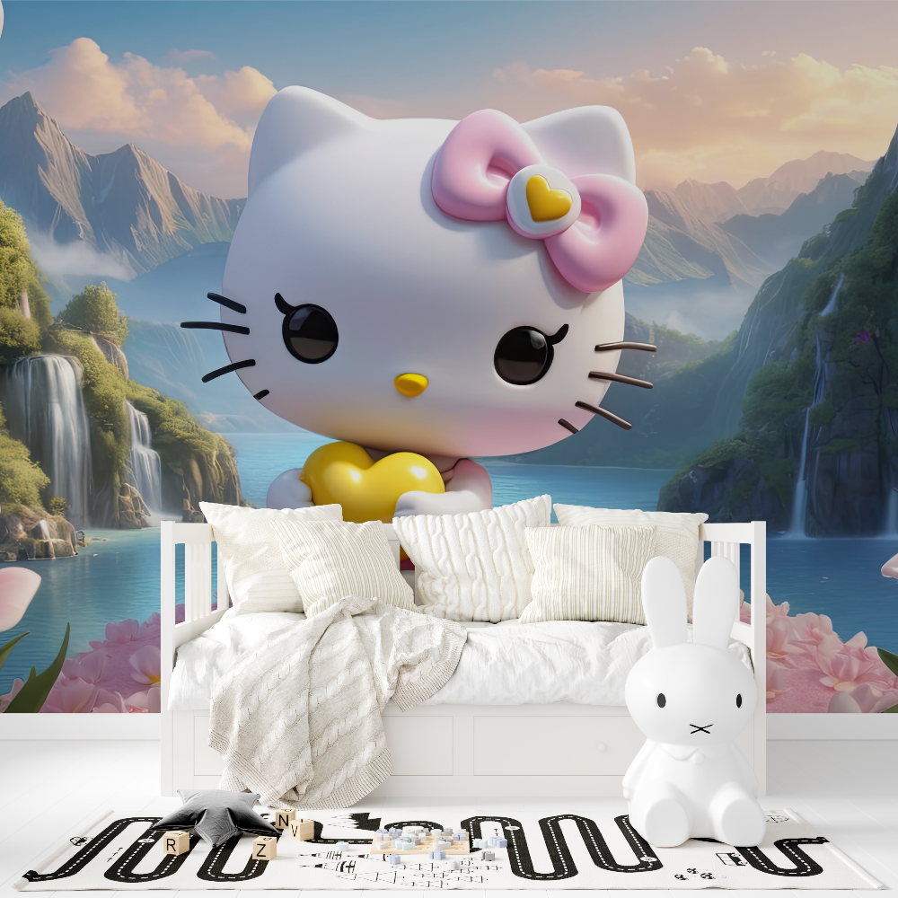 Papier peint hello kitty trompe loeil tapisserie fille