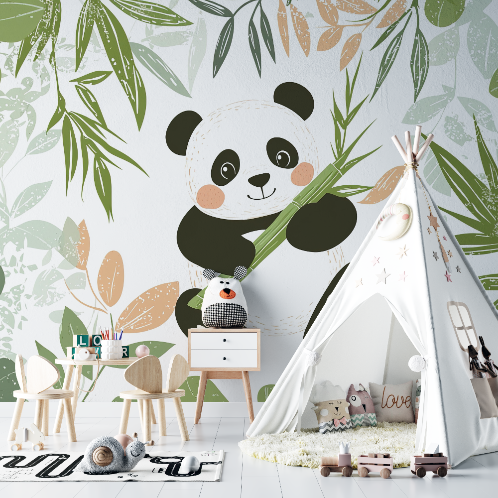 Papier peint panda chambre bebe vert chambre bebe