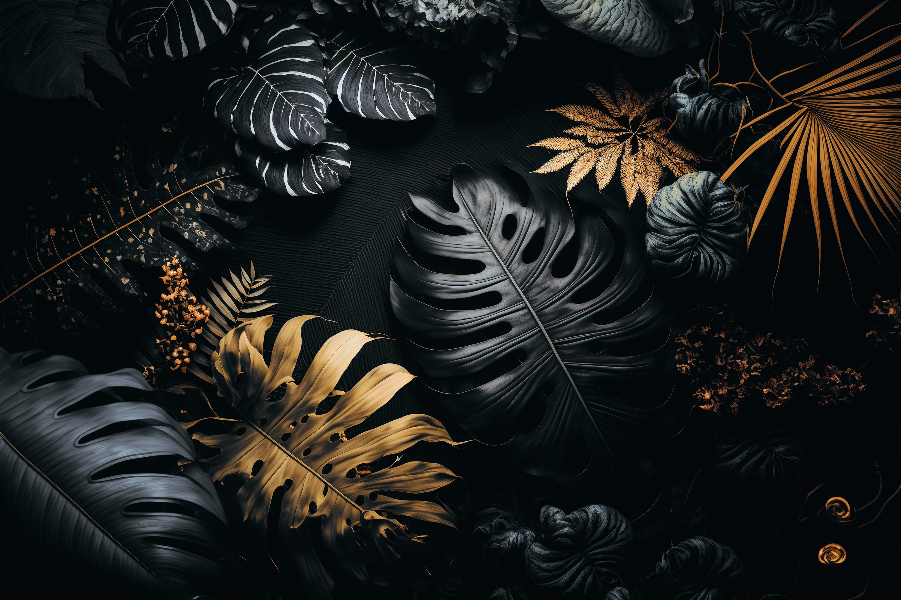 Papier Peint Panoramique Noir Doré