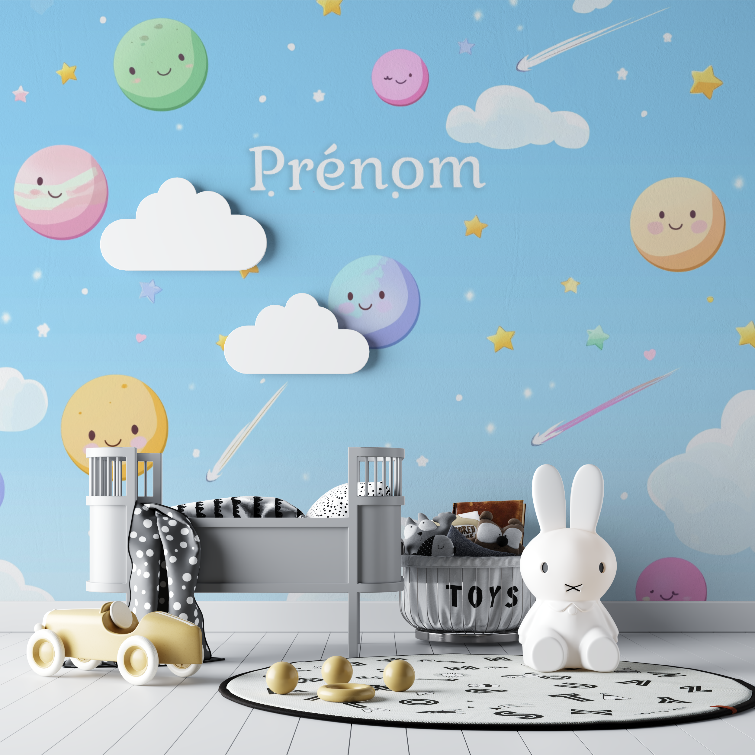 Papier peint prenom planetes bebe tipi