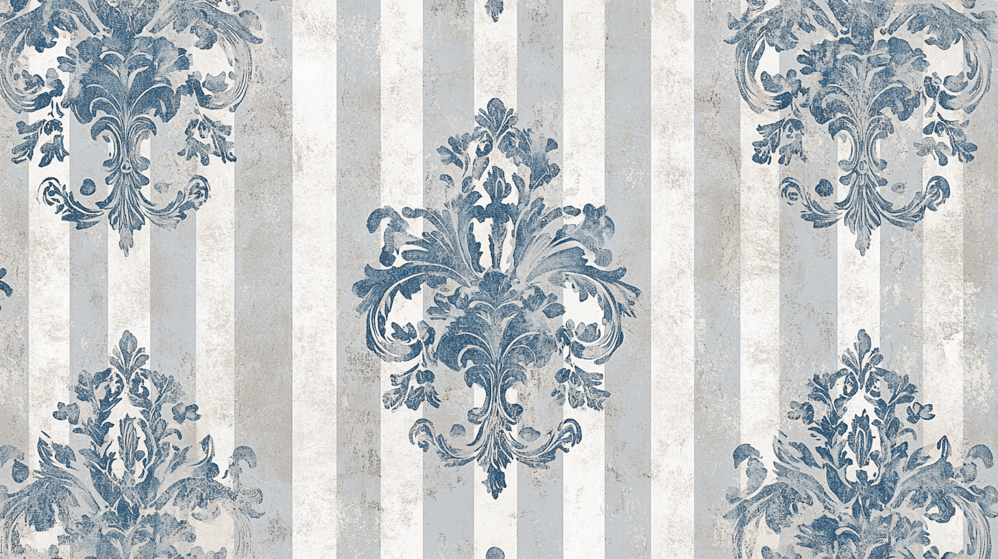Papier Peint Vintage Rayures Gris Bleu Perle