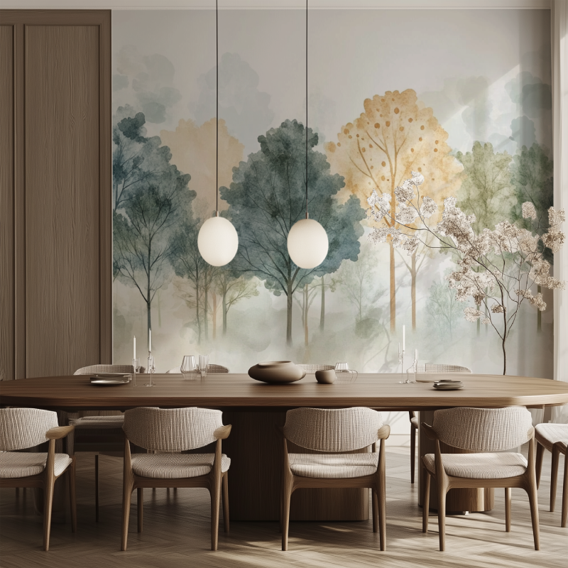 Papier peint arbre chambre cosy salle manger tendance