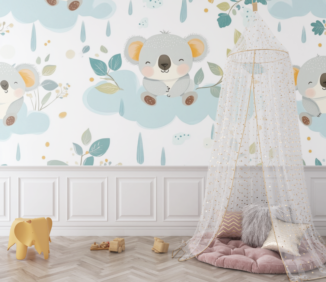 Papier peint koala et pluie de calins bebe
