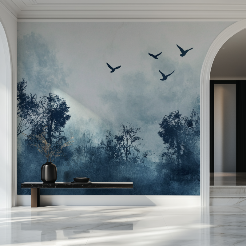 Papier peint arbre oiseau salon beau